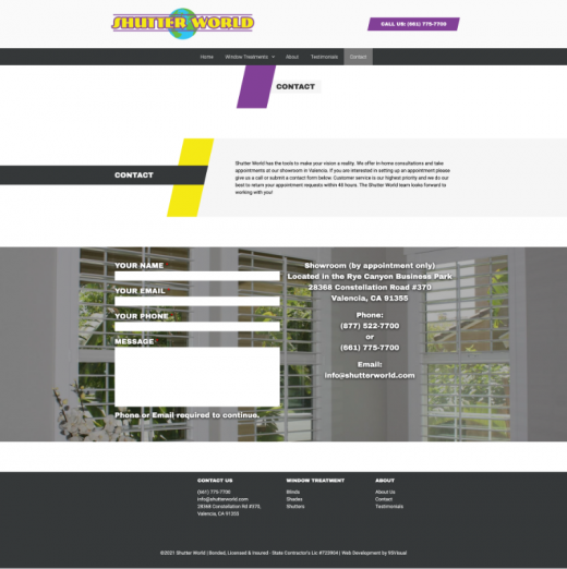 ShutterWorld's contact form.