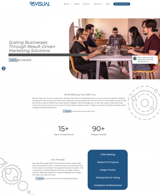 A screenshot of the homepage of 95Visual's website using a light color theme.