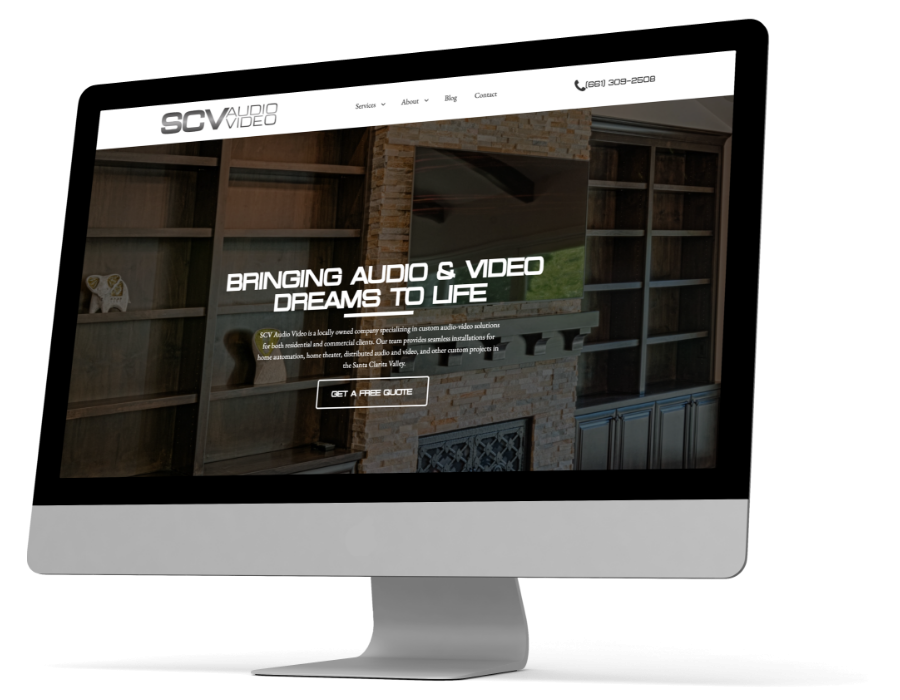 SCV Audio Video's first fold of their homepage.