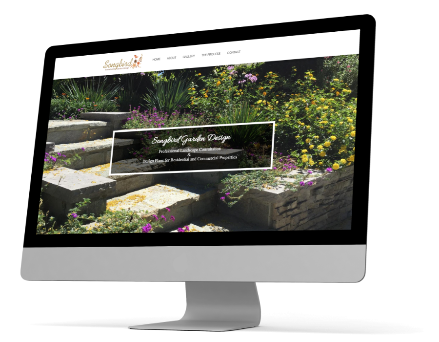 Songbird Garden Design's first fold of their website.