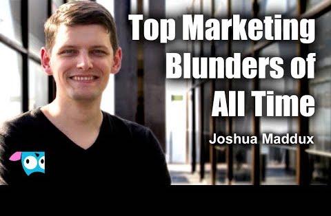 an image of 95Visual's CEO Joshua Maddux, with text to the right of him that reads "top marketing blunders of all time"